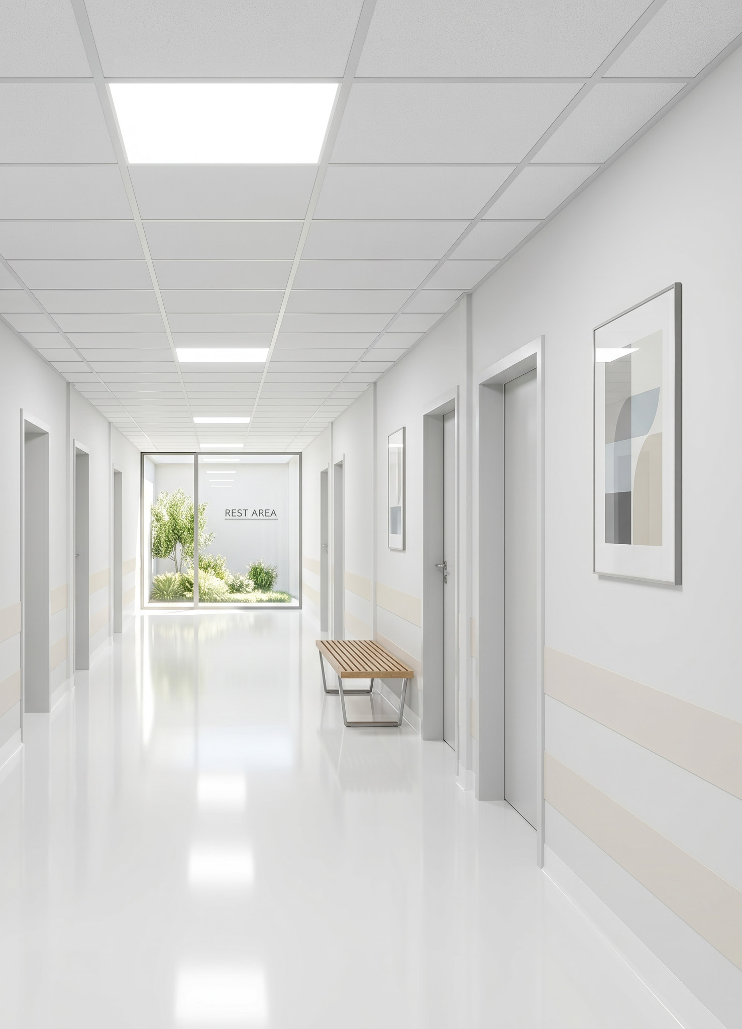 Hospital corridor with Bee-Light lighting