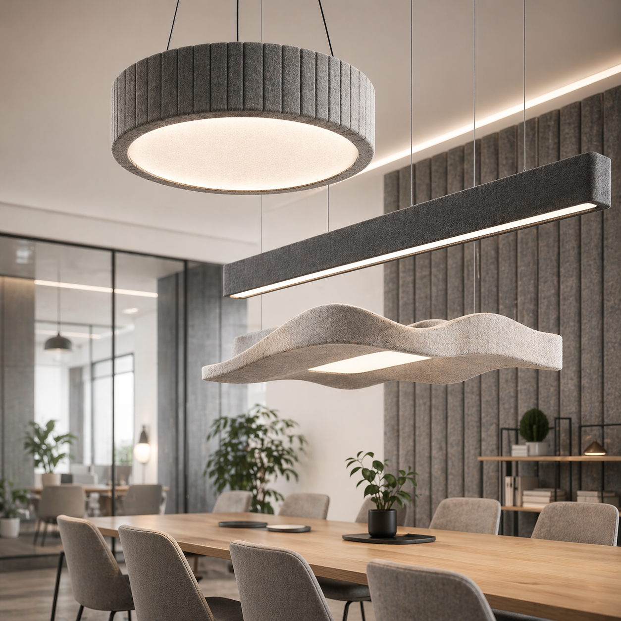 Bee Light acoustic lighting in a modern commercial interior
